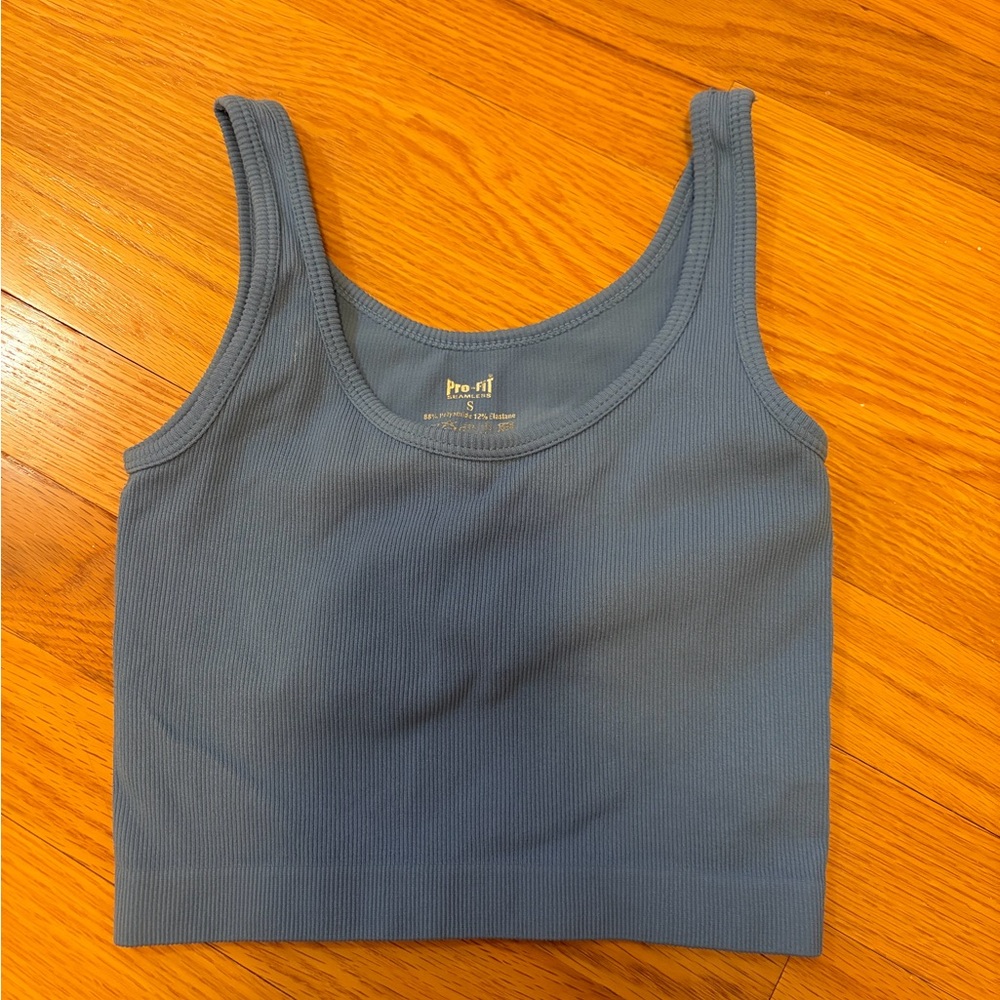 Blue Ribbed Tank Top